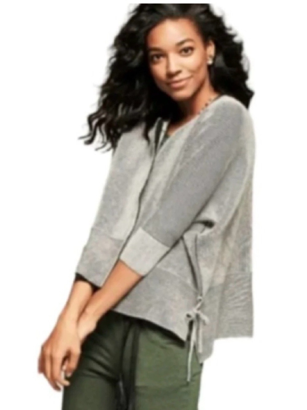 CAbi Cupids Cardi Gray Striped Zip Front Knit Slouchy Cardigan Sweater Size S.